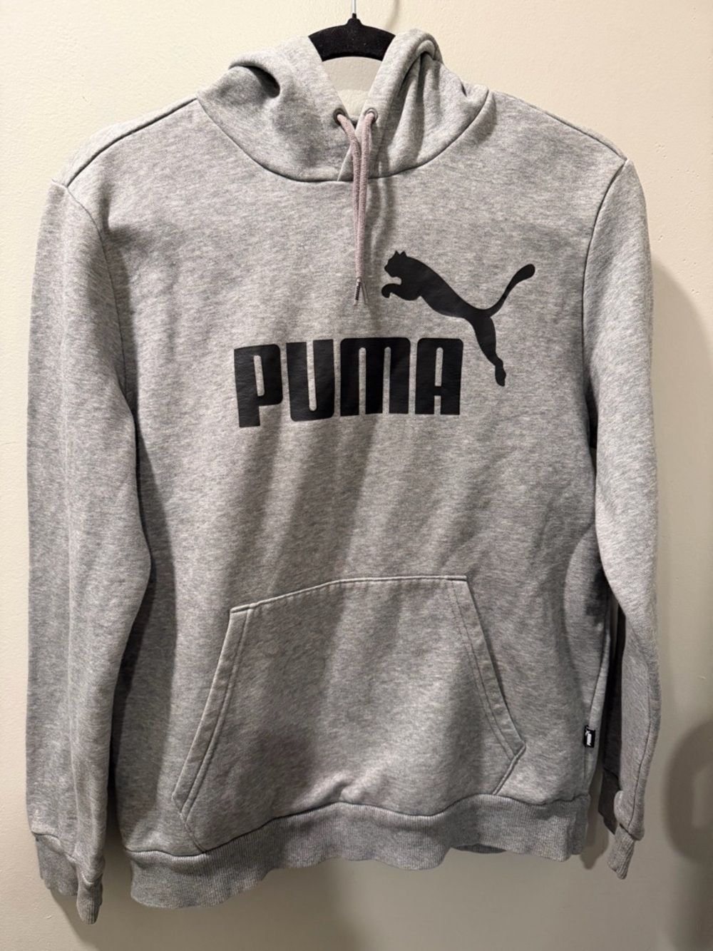 Puma Men's Light Gray Hoodie with Black Logo